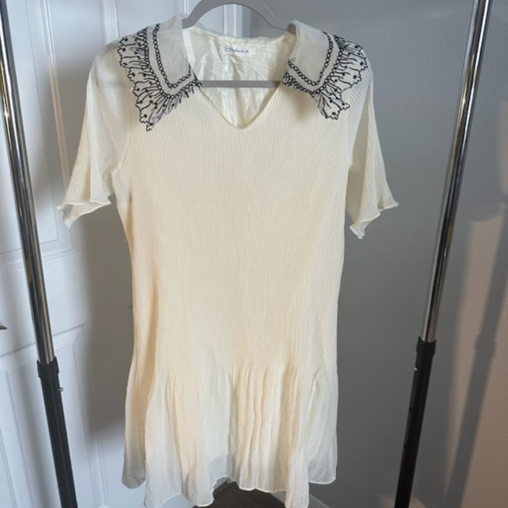 Asian Style Dress - Size EU M - Cream Color - Ruffled Collar